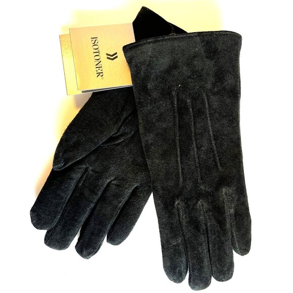 Isotoner/Totes Black Suede leather Fleece-Lined Women's Gloves L - Picture 6 of 6